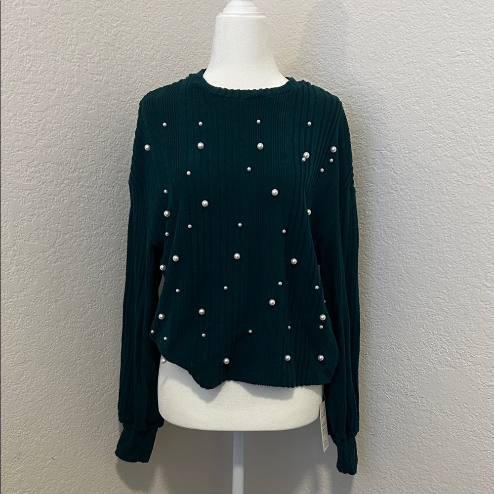 Cupshe Green Pearl Embellished Top